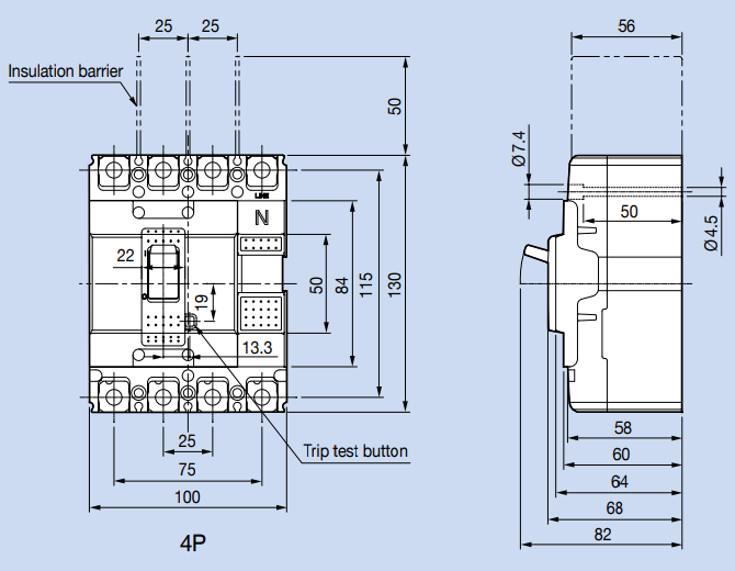 Kích thước Aptomat LS ABN54c 50A