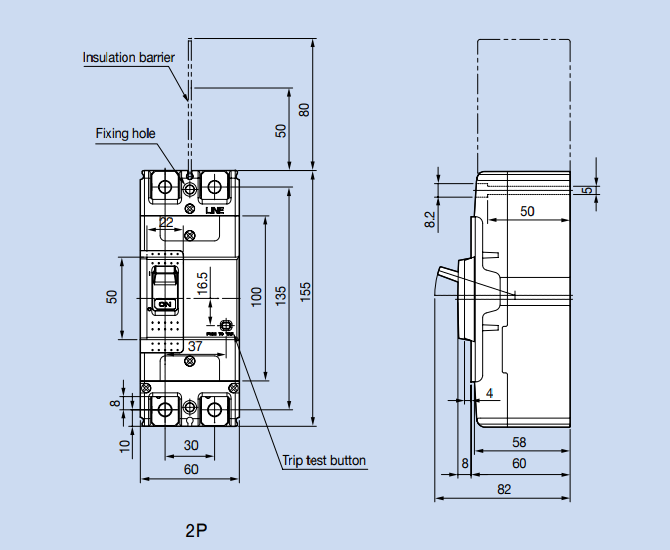 Kích thước Aptomat LS ABS102c 100A