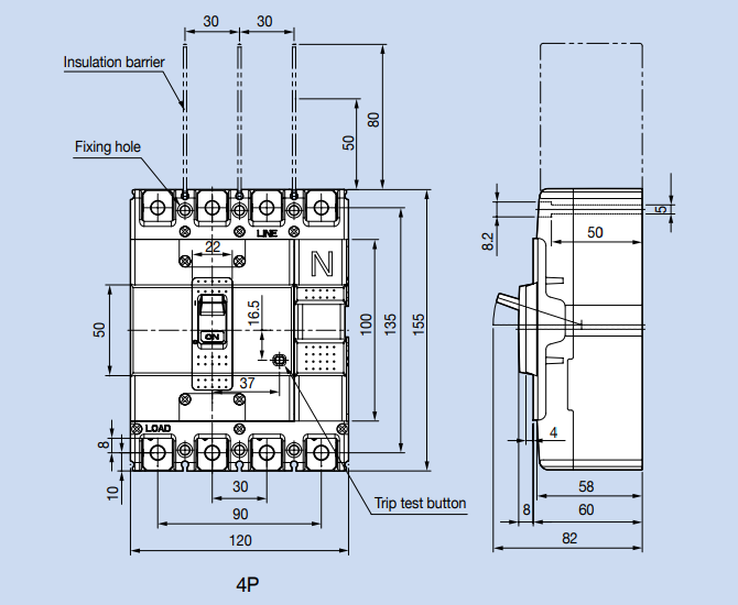 Kích thước Aptomat LS ABS104c 50A