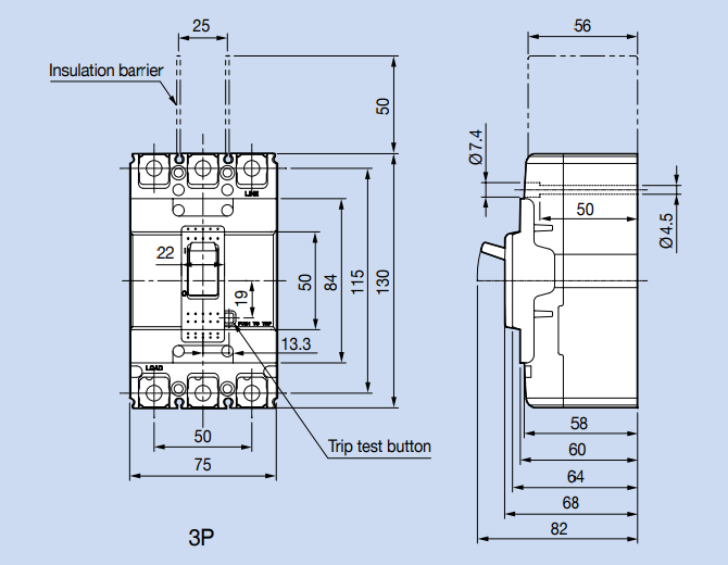 Kích thước Aptomat LS ABS33c 5A