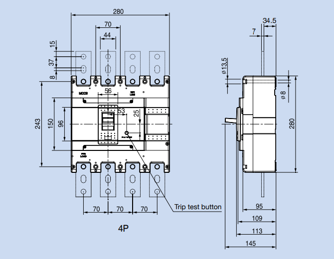 Kích thước Aptomat LS ABS804c 800A