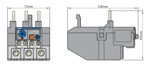Kích thước Rơ le nhiệt CHINT NXR-100 (55-70A)