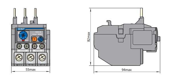 Kích thước Rơ le nhiệt CHINT NXR-38 (23-32A)